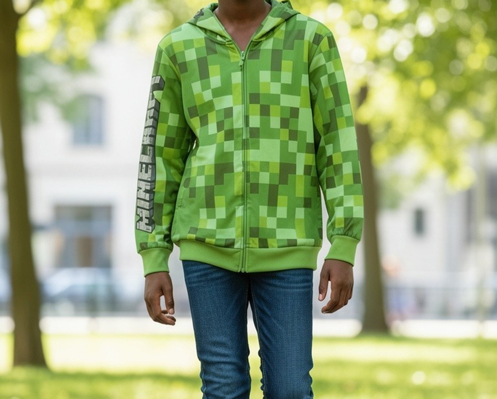 Minecraft Creeper Full Zip Hoodie Youth Boys Size 10-12 Green Fleece Jacket